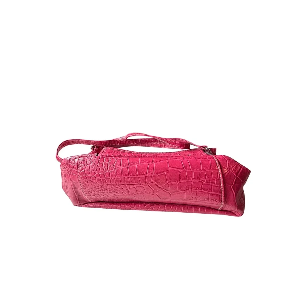 Croft & Barrow Hot‎ Pink Croc Embossed Crossbody Bag Buckle Detail Pocket